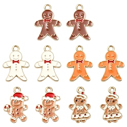 Mixed Color 10Pcs 5 Styles Alloy Enamel Pendants, for Christmas, Light Gold, Gingerbread Man, Mixed Color, 20~20.5x11.5~14x1~2mm, Hole: 2mm, 2pcs/style