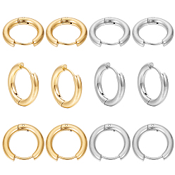 Позолоченный и Цвет Нержавейки 12 пары 2 стиль 202 и 304 серьги-кольца из нержавеющей стали, настоящее золото и нержавеющая сталь, 10 датчик, 15x2.5 мм, штифты : 1 мм, 6 пары / стиль