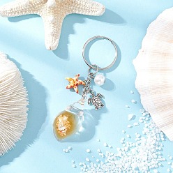 Оранжевый Брелки в форме ракушки из акрила, с синтетическими бирюзовый, с железными разрезными брелоками, старинное серебро и платина, оранжевые, 90 мм