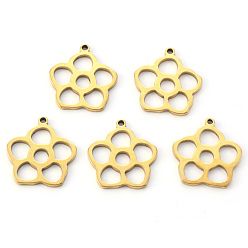 Golden PVD Vacuum Plating 304 Stainless Steel Pendants, Laser Cut, Flower, Real 18K Gold Plated, 17x15.5x1mm, Hole: 1.2mm