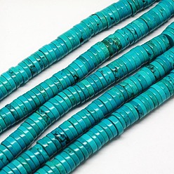 Dark Turquoise Natural Magnesite Beads Strands, Dyed, Heishi Beads, Flat Round/Disc, Dark Turquoise, 10x3mm, Hole: 1mm, about 115pcs/strand, 15.74 inch