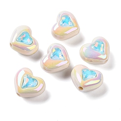 Светло-Голубой Покрытие акриловыми шариками, сердце, Небесно-голубой, 16x19x11.5 мм, отверстие : 2.5 мм