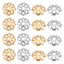 Mixed Color 40Pcs 2 Colors 304 Stainless Steel Bead Caps, Flower, Multi-Petal, Mixed Color, 9x2mm, Hole: 1.5mm, 20pcs/color