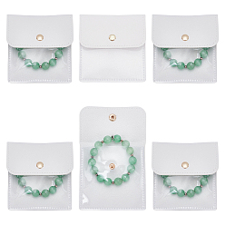 Белый 6 шт. конверты для ювелирных изделий из искусственной кожи и ПВХ с кнопкой, для сережек, Кольца, Браслеты, квадратный, белые, 9.7x9.5x0.6 см