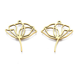 Real 18K Gold Plated 201 Stainless Steel Pendants, Lotus, Real 18K Gold Plated, 27.5x25x1.5mm, Hole: 1.4mm