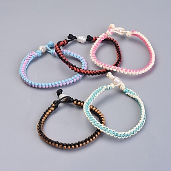 Couleur Mélangete Bracelets en corde tressée de polyester ciré, avec perle, couleur mixte, 7-1/8 pouce (18 cm), 5x3.5mm