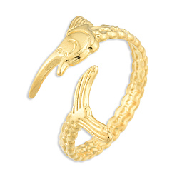 Real 18K Gold Plated Ion Plating(IP) 201 Stainless Steel Fishbone Wrap Open Cuff Ring for Women, Real 18K Gold Plated, US Size 9 3/4(19.5mm)