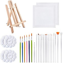 White Painting & Drawing Kits for Kids, including Folding Pine Wood Tabletop Easel, Palette, Canvas Frame & Brush Pe
