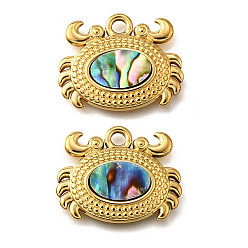 Краб 304 подвески из натуральной ракушки пауа из нержавеющей стали, прелести морских животных, золотые, ионное покрытие (ip), краб, 17.5x21.5x3 мм, отверстие : 2.2 мм