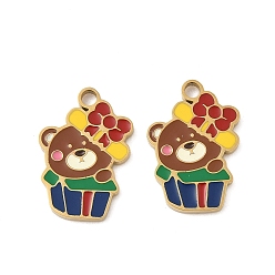Медведь Рождество 304 эмалированные подвески из нержавеющей стали, реальный 14 k позолоченный, медведь, 17x11.5x1.5 мм, отверстие : 1.8 мм