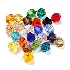 Mixed Color 1080Pcs 24 Color Transparent Glass Bead, Faceted, Bicone, Mixed Color, 6x5.5mm, Hole: 1.2mm, about 30Pcs/color
