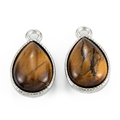 Tiger Eye Natural Tiger Eye Pendants, with Platinum Alloy Findings, Teardrop, 25x15x8.5mm, Hole: 2.3mm