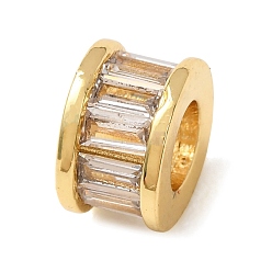 Clear Brass Pave Cubic Zirconia European Beads, Large Hole Beads, Column, Golden, Clear, 6x9mm, Hole: 4.5mm