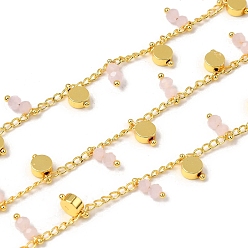 Pink Латунные плоские круглозвенные цепи, со стеклом, стойки покрытие, долговечный, без свинца и без кадмия, реальный 18 k позолоченный, пайки, с катушкой, розовые, 3x2x0.5 мм и 8.5x5x2.5 мм и 9x3.7 мм