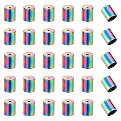 Rainbow Color 30Ионное покрытие (IP) 304 Концы шнура из нержавеющей стали, Торцевые крышки, колонка, Радуга цветов, 8x7 мм, отверстие : 1.5 мм, внутренний диаметр: 6 мм