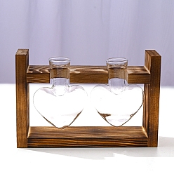 Сердце Стеклянный гидропонный контейнер настольное искусство украшение, с находкой по дереву, кокосовый brwon, сердце, 198x57x130 мм