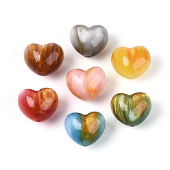 (52) Непрозрачная лаванда Непрозрачные бусины из смолы, имитирующие кошачий глаз, сердце, с блестящей пудрой, два тона, разноцветные, 13x15.5x13 мм, отверстие : 2 мм