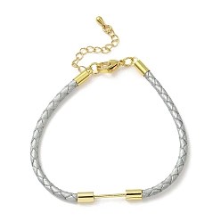 Гейнсборо 3Изготовление браслета из плетеного круглого шнура из искусственной кожи диаметром ⅜ мм, с 304 карабинами из нержавеющей стали и латунной планкой с бусинами, золотые, стойки покрытие, долговечный, светло-серые, 7-1/8 дюйм (18.2 см)