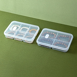 Clear Rectangle Transparent Plastic Bead Containers, with Hinged Lid and 4 & 6 Grids for Jewelry Small Accessories, Clear, 21x15.5x3.8~4.2cm, 2pcs/set