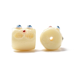 Cornsilk Halloween undurchsichtige Harzperlen, Spalte mit Monstergesicht, cornsilk, 13x12.5x14 mm, Bohrung: 2 mm