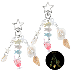 Платина Смола подвеска украшения, с поворотной застежкой из сплава, форма ракушки, рыба и напиток, платина, 110~112 мм