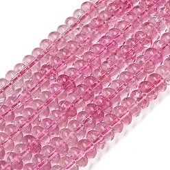 Pink Прозрачные треск стекла бисер нитей, рондель, розовые, 8.5x4.5 мм, отверстие : 1 мм, около 80 шт / нитка, 14.76'' (37.5 см)