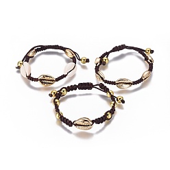 Золотой Нейлоновые плетеные браслеты из бисера, с гальваническими шариками и латунными круглыми бусинами, каури оболочки, золотые, 1-7/8 дюйм ~ 2-1/8 дюйм (4.95~5.5 см)