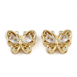 Прозрачный Многожильные звенья из латуни с паве из кубического циркония, долговечный, бабочка, золотые, прозрачные, 10x13x6 мм, отверстие : 2 мм