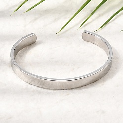Stainless Steel Color 304 Stainless Steel Plain Open Cuff Bangles for Women, Tarnish Free, Stainless Steel Color, Inner Diameter: 2.56 inch(6.5cm)