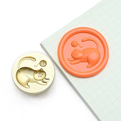 Cat Shape Круглые латунные головки штампа, золотые, форма кошки, 25 мм