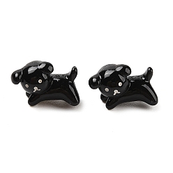 Черный Открытый смоляной щенок декодирует кабошоны, собака, чёрные, 14x18x8.5 мм