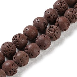 Coconut Brown Synthetic Lava Rock Dyed Beads Strands, Round, Coconut Brown, 7.5~8mm, Hole: 1mm, about 50pcs/strand, 14.88''(37.8cm)