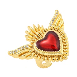 (123L) Белый крем непрозрачный блеск Покрытие стойки латунные прозрачные кольца с фианитом открытые манжеты, эмалевое кольцо со священным сердцем для женщин, без кадмия и без свинца, долговечный, реальный 18 k позолоченный, огнеупорный кирпич, регулируемый, Сердце: 41x32.5 mm