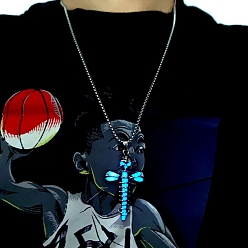 Темно-Голубой Ожерелья с подвеской в виде черепа и креста из светящегося сплава, ожерелья из стальной цепочки, глубокое синее небо, 21.65 дюйм (55 см)