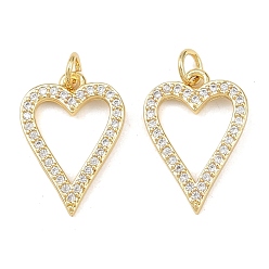 Настоящее золото 18K Латунные микро проложить кубического циркония подвески, с целью перехода в кольце, сердце прелести, без свинца и без кадмия, долговечный, стойки покрытие, реальный 18 k позолоченный, 20x14x2 мм, отверстие : 3.2 мм