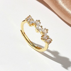 Золотой Регулируемые латунные кольца из микро-паве циркония, квадратный, без кадмия и без свинца, стойки покрытие, долговечный, золотые, 5.5 мм, размер США 6 (16.5 мм)