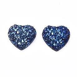 Морской Синий Кабошоны из сияющей друзы из смолы, сердце, Marine Blue, 12x11.5x3.5 мм