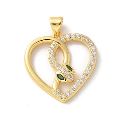 Прозрачный Латунные микро проложить кубического циркония подвески, без кадмия, без никеля и без свинца, сердце со змеей, прозрачные, 23x22.5x3 мм, отверстие : 5x3.5 мм