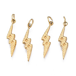Real 14K Gold Plated 316 Surgical Stainless Steel Pendants Rhinestone Settings, with Jump Rings, Lightning Bolt, Real 14K Gold Plated, Fit For 1.2mm rhinestone, 17x4x1mm, Hole: 2mm