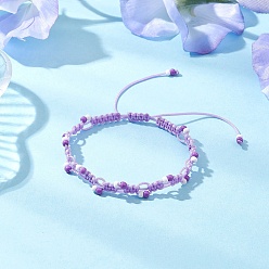 Средний Фиолетовый Регулируемые нейлоновые шнур плетеный браслеты из бисера, браслеты из стеклянных бусин для женщин, средне фиолетовый, внутренний диаметр: 2-3/4~5-1/8 дюйм (7~13 см)