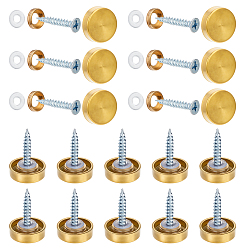 Golden 30 Bags 304 Stainless Steel Glass Fasteners, Mirror Fixing Nails, Billboard Decoration Nails, with Screw and Spacer, Flat Round, Golden, 16x4.5mm