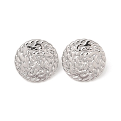 Flat Round Non-Tarnish 304 Stainless Steel Stud Earrings for Women, Flat Round, 22mm