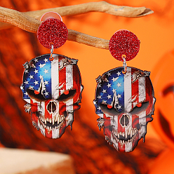 Разноцветный Акриловые серьги-гвоздики с принтом черепа на Хэллоуин, красочный, 56x29 мм