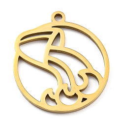 Aquarius 304 Stainless Steel Pendants, Real 18K Gold Plated, Laser Cut, Flat Round with 12 Constellations Sign Charm, Aquarius, 22x19.8x1mm, Hole: 1.6mm