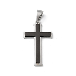 Черный 304 подвески из нержавеющей стали, крест очарование, черная и нержавеющая сталь цвет, 38x23x4 мм, отверстие : 7.5x5 мм