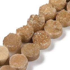 (966) Внутренний цвет Кристалл / Лиловато-лиловый на подкладке Гальванические натуральный druzy шарики агата стренг, окрашенные, плоско-круглые, с покрытием цвета радуги, 10x10x4~7 мм, отверстие : 1 мм, около 20 шт / нитка, 7.99'' (20.3 см)