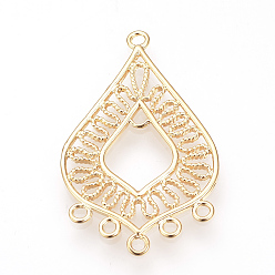 Настоящее золото 18K Латунные люстры ссылки компонент, без никеля , реальный 18 k позолоченный, слеза, 35.5x22x1 мм, отверстие : 1.5 мм