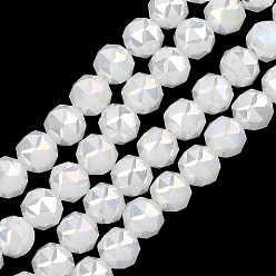 Белый Гальванизируйте прозрачное стекло бисер нитей, рондель, граненые, граненые, белые, 7.5~8x6.5~7 мм, отверстие : 1.2 мм, около 70 шт / нитка, 19.29~19.37'' (49~49.2 см)