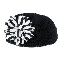 Черный Ручная работа вязания крючком детская шапочка, цветок, чёрные, 180 мм