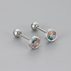 Platinum Brass Micro Pave Colorful Cubic Zirconia Cartilage Earrings, Flat Round, Platinum, 51.5mm